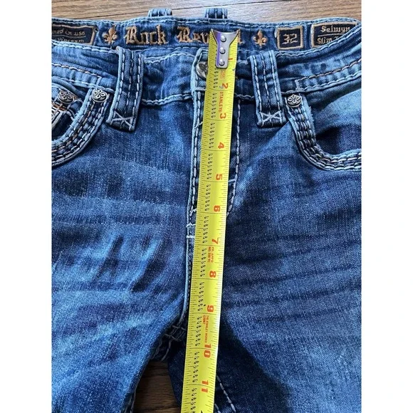 Rock Revival Jeans Men's 32x30 Selwyn Leather Insert Star Slim Taper Distressed - Picture 16 of 16